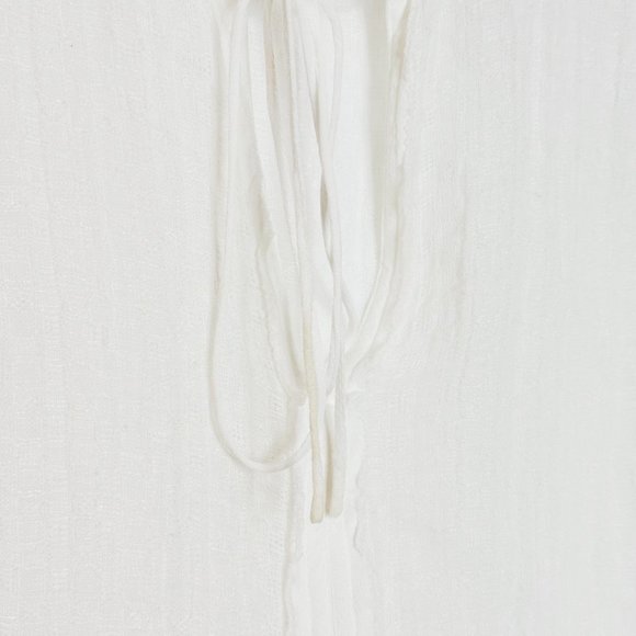 Sandro Paris Linen Cotton Blend White Top Blouse V-Neck Tie Sheer 4 Cottagecore - Picture 7 of 10